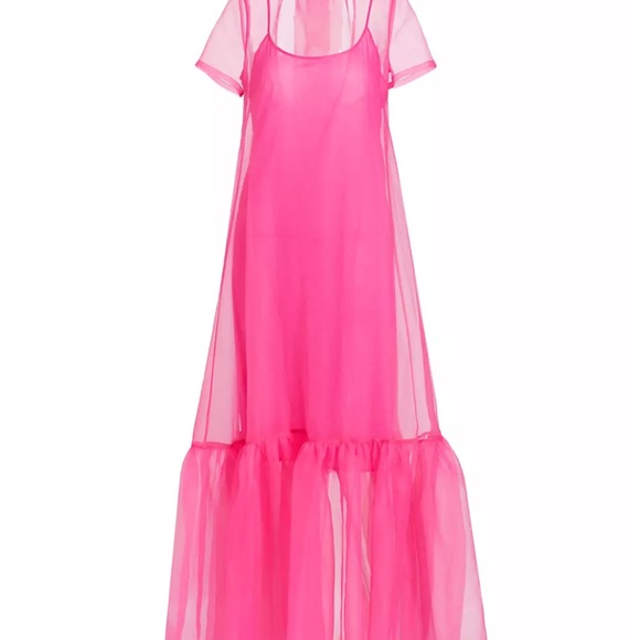 Staud Tiered Organza Maxi Dress- Bright Pink - Picture 1 of 5